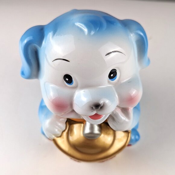 Blue/White Ceramic Dog Chinese Piggy Bank - Picture 2 of 9